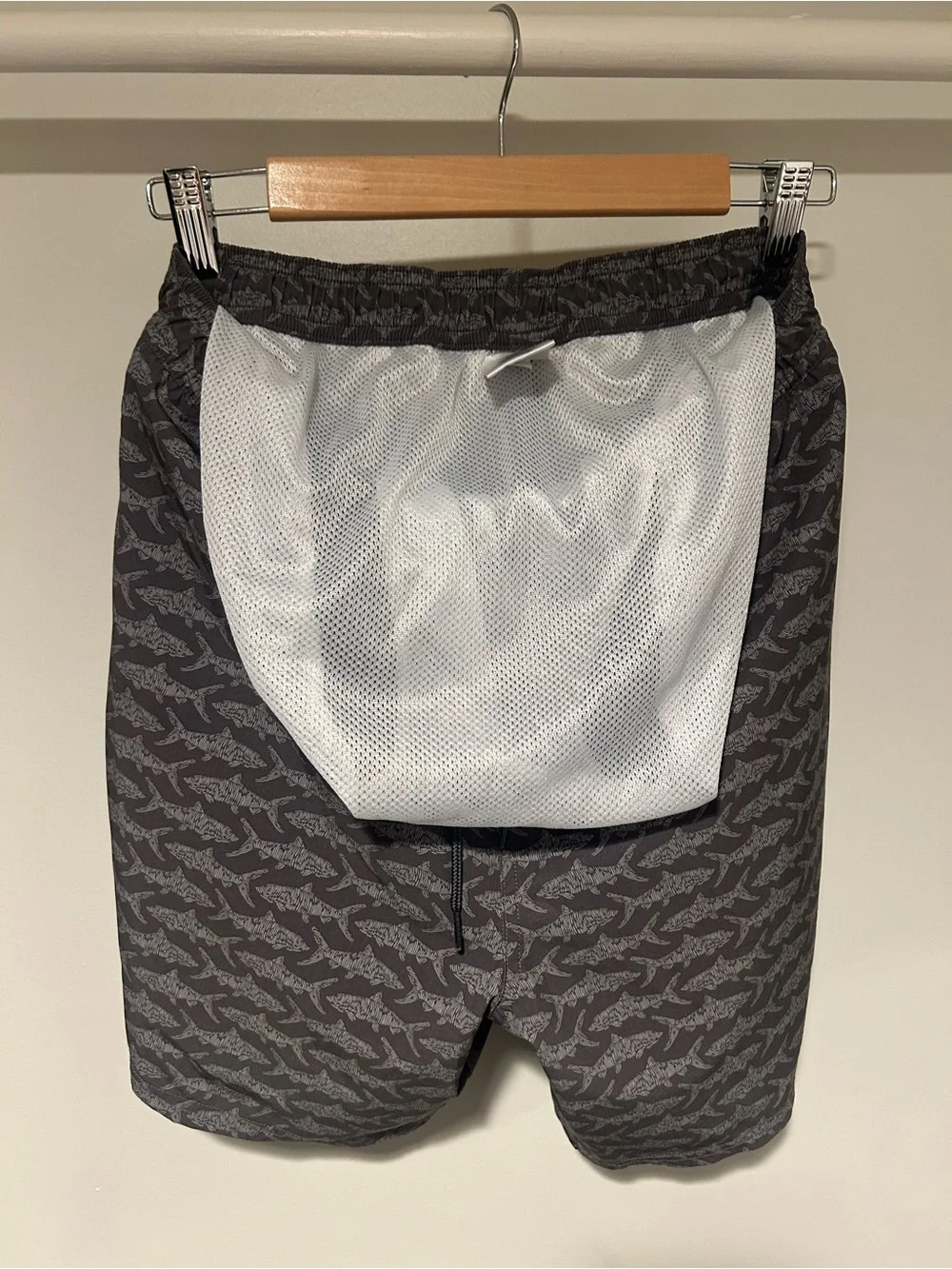 Vineyard Vines Gray & Black Shark-Print Swim Trunks